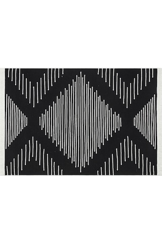Black Yıkanabilir Çift Taraflı Modern Desenli Dokuma Kilim
