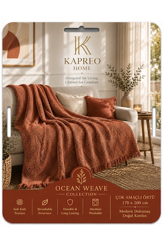 Kapreo Home Oceanwave Çok Amaçlı Örtü 170 X 200 Kiremit