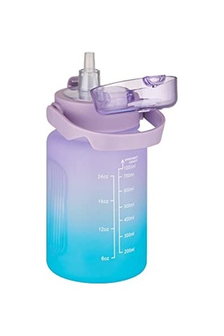 1000 Ml Pipetli/pipetsiz Kullanım Çift Renk Softtouch Motivasyon Matarası Sticker Hediyeli Genel
