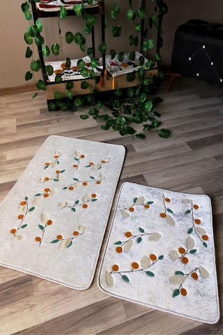 Dijital Baskı Kaymaz Taban Yıkanabilir 2'li Punch Banyo Paspas Takımı Pcp001 Renkli