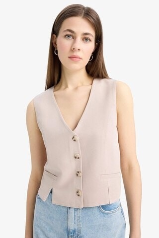 DeFacto  V Yaka Keten Karışımlı Beyaz Blazer Yelek D0513AX25SMBG78 Bej
