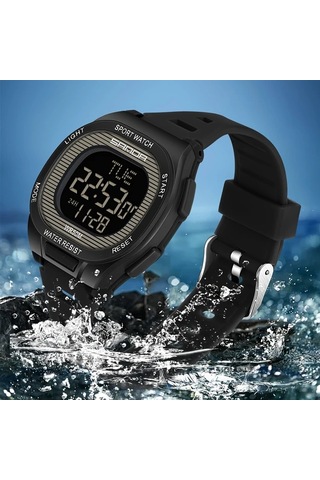 Primepickings Siyah Kırmızı Erkek Kadın Spor Digital Led Ekranlı Dayanıklı Kol Saati Kronometre Diğer