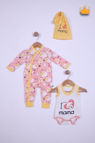 Babyhola Bebek Çıtçıtlı Badi Tulum Bere 3'lü Takım %100 Pamuk Annemi Seviyorum Yazılı 587-8 Pembe