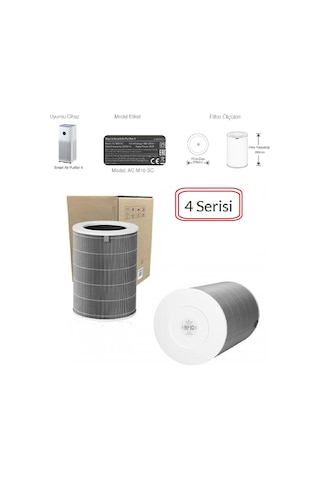 Xiaomi Uyumlu Smart Air Purifier 4 Hava Temizleyici Çipli Rfid Filtre Gri Hepa Karbon