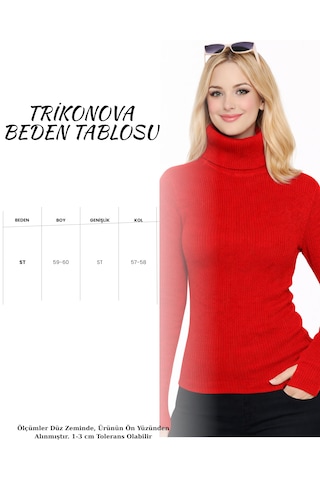 Trikonova Balıkçı Yaka Parmak Detaylı Kırmızı