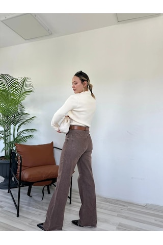 Keymoda Kadın Yıkamalı Palazzo Pantolon Kahverengi Kahverengi