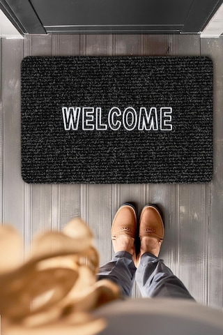 Welcome Deri Baskılı Uv Dayanıklı Kapı Önü Paspası Ps012a Siyah