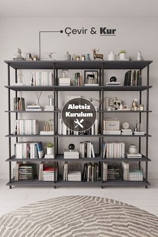 Çevir Kur 200 Cm Antrasit Kitaplık Antrasit