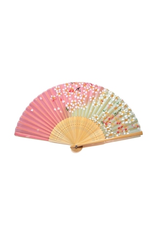 Beluga Yelpaze Bambu Kumaş Serinletici Vintage Pembe/yeşil Çiçekli Şık Dekorasyon Püsküllü Japon Yelpaze 0402