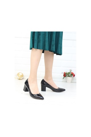 Nesilshoes Nesil Shoes Bln 410 Siyah Rugan Günlük Topuklu Kadın Ayakkabı