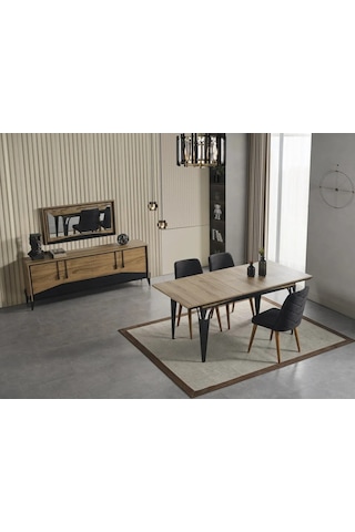 Ada Yemek Odası Takımı Yemek Masası + 4 Adet Sandalye Kahverengi