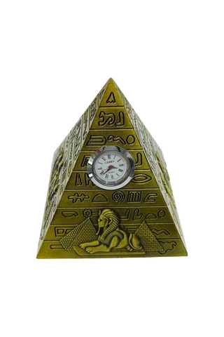 Antik Mısır Piramit Saatli Metal Dekoratif Hediyelik Biblo 10x11cm