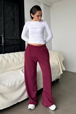 Madmext Bordo Bol Paça Kadın Eşofman Altı Mg2279 Bordo