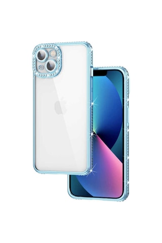 Apple Uyumlu iPhone 13 Kılıf Kamera Korumalı Taşlı Zore Mina Kapak Mavi