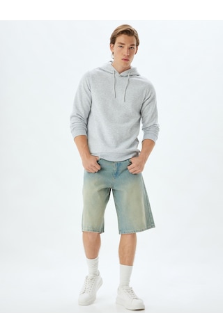 Koton Şardonlu Pamuklu Basic Kapşonlu Sweatshirt Gri 5wam70001mk Gri