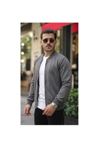 Butik İstanbul Erkek Scuba Süet Kumaş Bomber Hırka Antrasit
