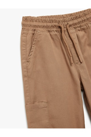 Koton Pamuklu Gabardin Beli Bağcıklı Kargo Cepli Jogger Pantolon Kahverengi 6wmb40018tw Kahve