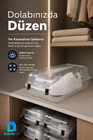 Erkek Ayakkabı Kutusu 37x21x14 Cm Plastik Dolap İçi Düzenleyici Şeffaf