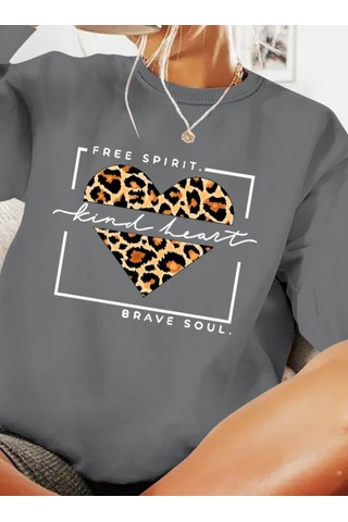 Reka Moda Kadın Uzun Kollu Bisiklet Yaka Desenli Viskon Iki Iplik Bluz Gri