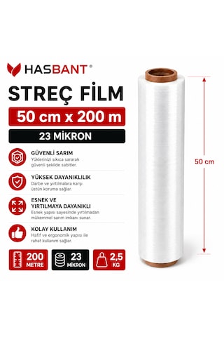 Has Bant Palet Streç Film Şeffaf 50 Cm X 200 M 23 Mikron 2,5 Kg 6 Adet