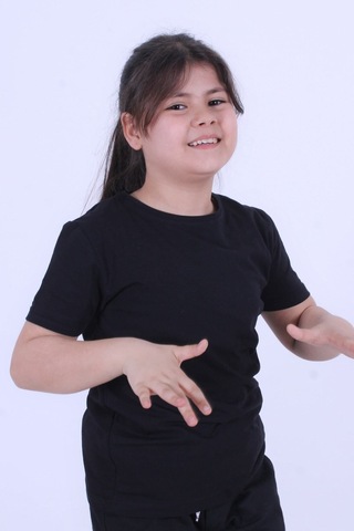 Fyk Kids Baskısız, Düz Bisiklet Yaka Kız Çocuk Tişört Siyah