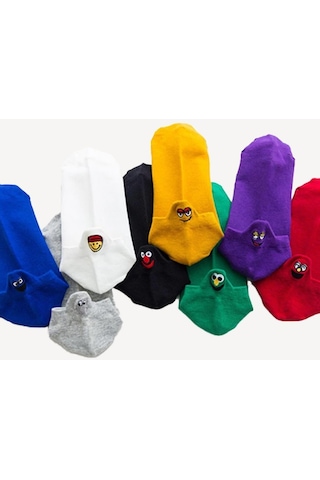Bonbonetti Bonbonetti Unisex Emoji Desenli Renli 6 Li Patik Çorap Çok Renkli
