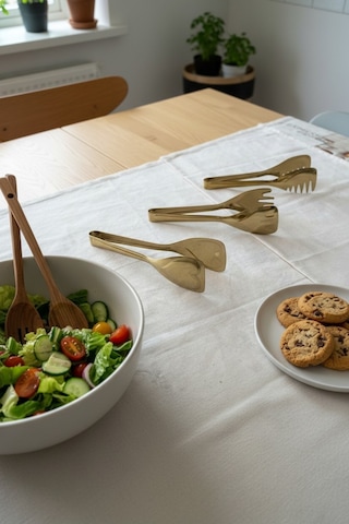 Akayev Aurea 3lü Altın Kaplama Çelik Pasta Salata Makarna Maşa Takımı Gold