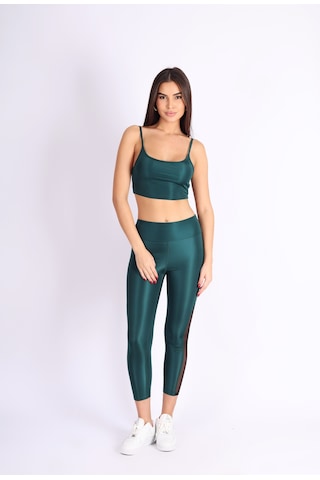 Soft&Basic Kadın Tayt Takım Polyester Paçası Tül Detaylı Yüksek Bel Tayt Ve Bralet Yeşil
