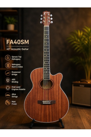 Valares Fa40mg / Fa40sm 40 Akustik Gitar Maun & Ladin Gövde Mat Yüzey Kaliteli Teller Orta Seviye Natural