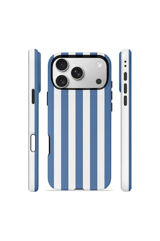 Apple iPhone Uyumlu 17 Pro Max Vorian Çift Katmanlı Magsafe Kılıf Blue Marina Stripe