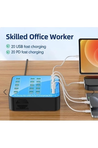 40 Portlu 400w Hızlı Şarj İstasyonu 20x Usb + 20x Type-c Pd Çıkışlı Şarj Cihazı