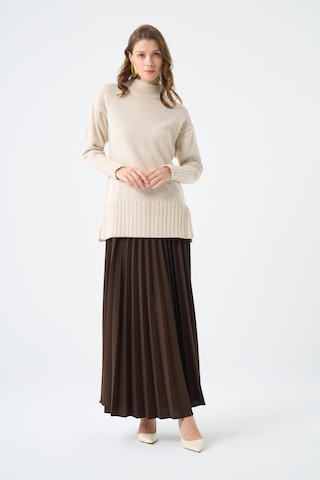 Basic Örme Pliseli Krep Kahve Etek 001
