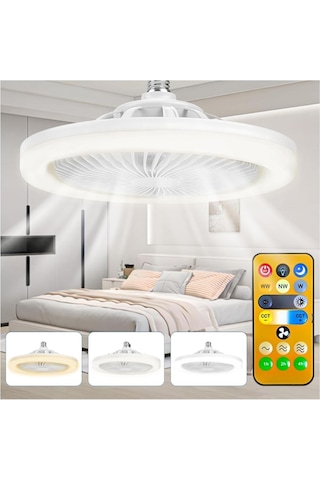 Buffer E27 Duylu 3 Farklı Işık Modlu Ve 3 Seviye Fan Güçlü Uzaktan Kumandalı, Sessiz Kullanımlı, Kolay Kurulumlu,led Işı
