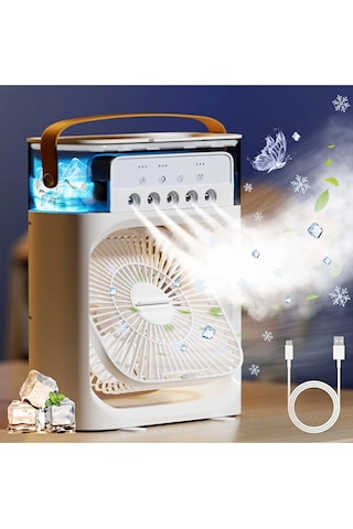 10w Buzlu Vantilatör 600ml Su Buharlı Soğutucu Fan Rgb Işıklı 3 Kademe Hız