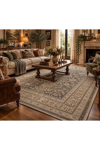 Luxess Halı Alpaca 1191 Yeşil Eskitme Desenli Makine Halısı Çok Renkli