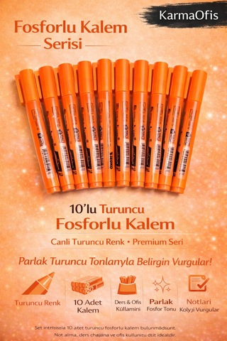 Fosforlu Kalem Seti 10'lu Turuncu Highlighter Turuncu