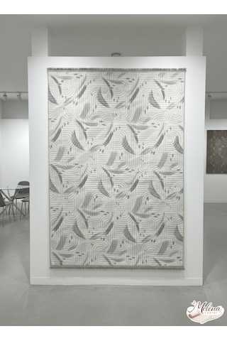 Konak Halı Modern Gri Çizgisel Desenli Emboss Saçaklı Salon Halısı Gri