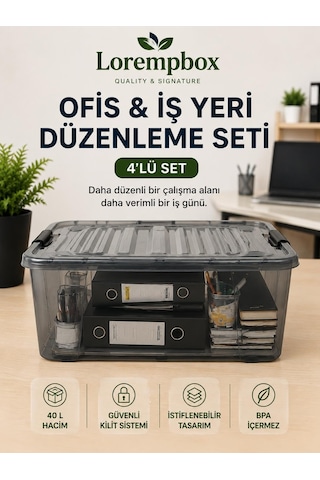 Lorempbox 40 L Ofis & İş Yeri Düzenleme Kutusu 4 Lü Set Antrasit