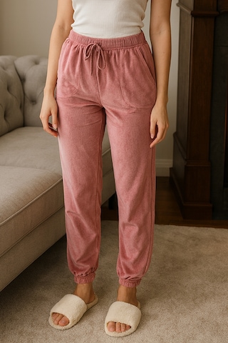 Kadın Paçası Lastikli Cep Detaylı Kadife Kumaş Tek Alt 503 Pembe Pembe