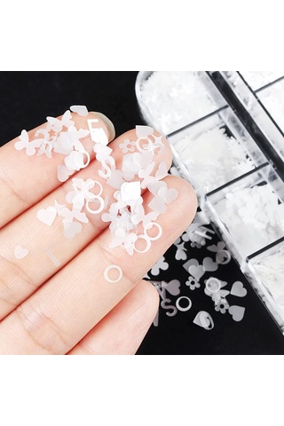Parlak Beyaz Tırnak Süsleme Folyo Pulları Karışık Dizayn Kelebek Kalp Harfler Yıldızlar Nail Art