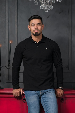 San&fa Regular Fit Polo Yaka Uzun Kol Pamuklu Baharlık Sweatshirt Siyah