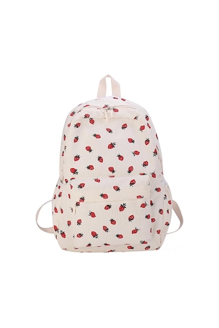 Geeksen Kuruşak Çilek Desenli Geniş Kabinli Çok Cepli Seyahat Sirt Çantasi Pembe Açik, 43x31x14cm Bej