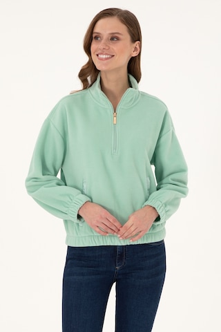 U.S. Polo Assn. Kadın Su Yeşili Dik Yaka Fermuarlı Polar Sweatshirt 50297401-VR048