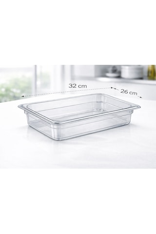 1/2 Gn Şeffaf Polikarbon Gastronom Küvet 32x26 Cm 6.5 Cm Derinlik