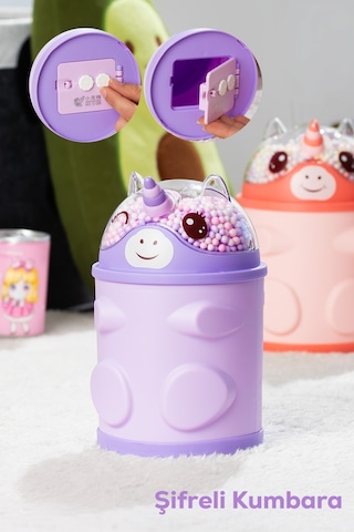 Porsima 044-1 Pvc Şifreli Kilitli Unicorn Kumbara Lila 11x18,5cm