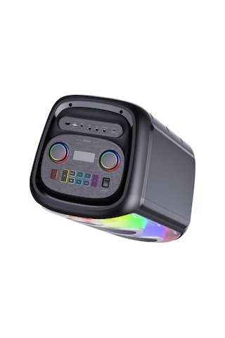 Bts-2370 75w Çift 10 İnç Rbg Işıklı Kablosuz Mikrofonlu Taşinabilir Bluetooth Karaoke Parti Hopörlörü