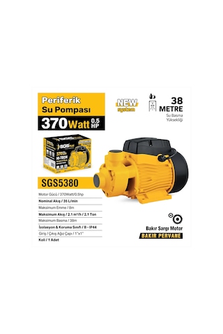 Sgs5380 - Periferik Su Pompası 370 Watt 0.5 Hp - 38 Metre - Bakır Sargı