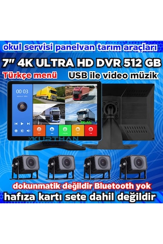 4 Kameralı 4k Ultra Hd 512 Gb Dvr-usb-bsd Monitör Seti 12 - 24 Volt