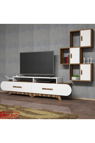 Variant Flora Duvar Raflı Tv Ünitesi Ceviz - Beyaz