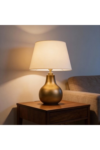 Vera Krem Başlıklı Eskitme Gold Modern Abajur Eskitme Altın